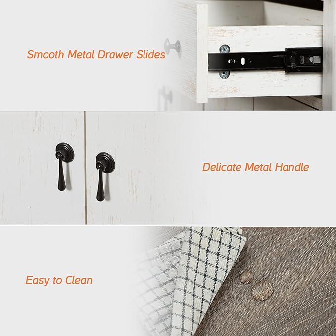 WAMPAT Farmhouse TV Stand for 65 inch TV, Wood Entertainment Center with 2 Drawers and Storage Cabinets, Adjustable Shelves, Rustic White Entertainment Center TV Console Table for Living Room, Bedroom