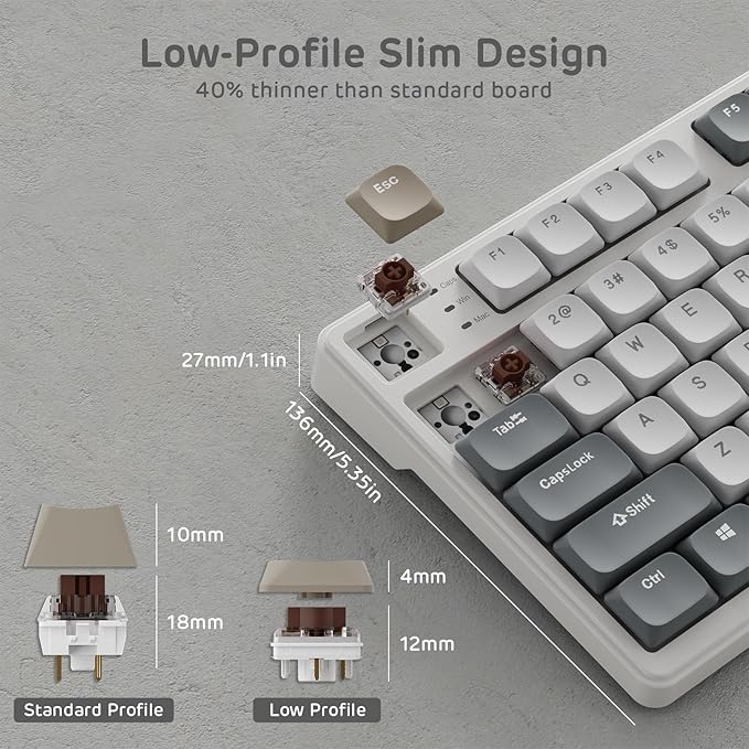 RK ROYAL KLUDGE N80 Low Profile Mechanical Keyboard w/Smart Display Screen & Knob, 75% Top Mount 3-Modes Wireless Mechanical Keyboard, Software Support, Massive Battery, 80 Keys, Tactile Brown Switch