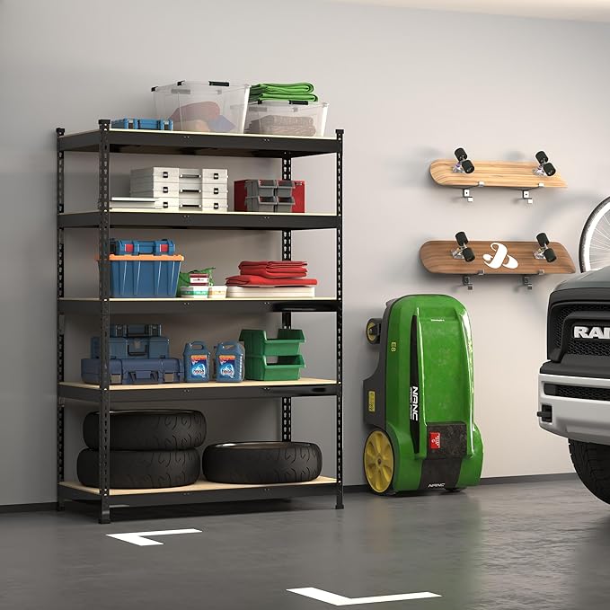 PrimeZone 4 Pack Heavy Duty Adjustable 5 Tier Garage Storage Shelves - 47" W x 18" D x 71" H, Metal Utility Rack Shelf Unit for Warehouse, Pantry, Closet, Kitchen, Black