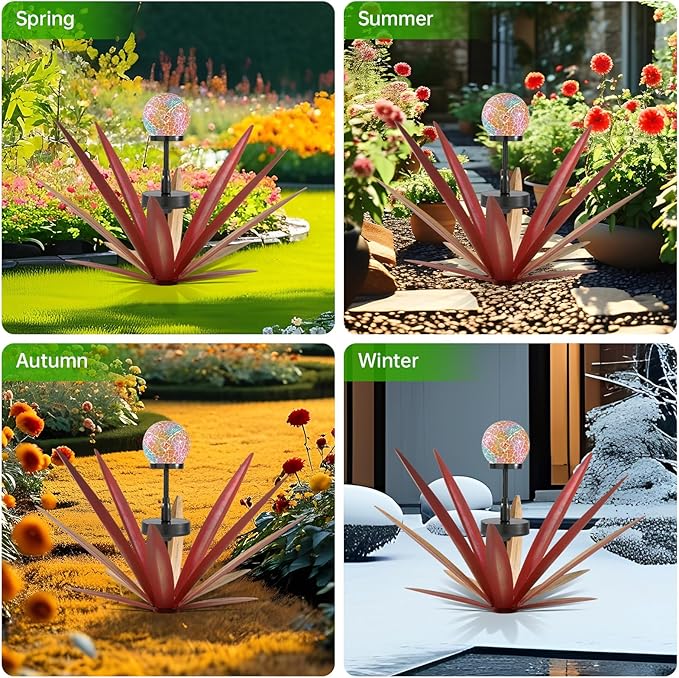 2pcs Tequila Rustic Sculpture Metal Yard Decor Hand Painted Metal Agave Garden Statue Red