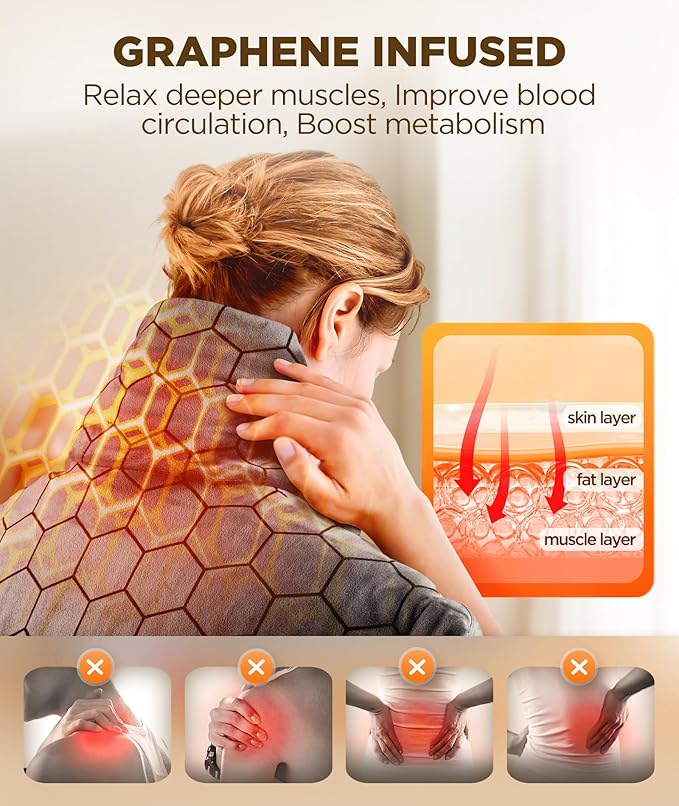 Graphene-Infused Heating Pad 3X Deeper Pain Relief, Weighted Instant Heating Pads for Neck and Shoulders, Heated Wrap w/ 6 Heat Options 4 Auto-Off Timer, Gifts for Mom Women Christmas Birthday