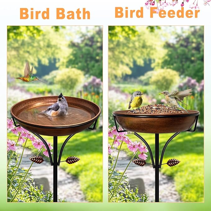 Metal Bird Bath for Outdoor, Vintage Free Standing Birdbathswith Metal Stake Stand,Detachable Bird Baths Feeder Bowl for Garden Patio Yard Lawn Decor,Upgraded 5-Pronged Base (Antique Bronze)