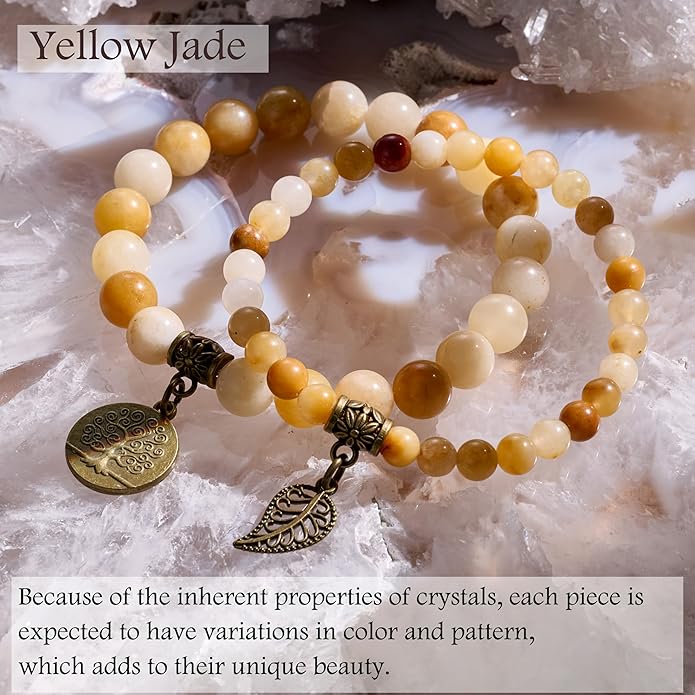 Bivei Natural Semi Precious Gemstone beads bracelet for women - Life Tree and Leaf Charm Energy Reiki Crystal Stretch Bracelets