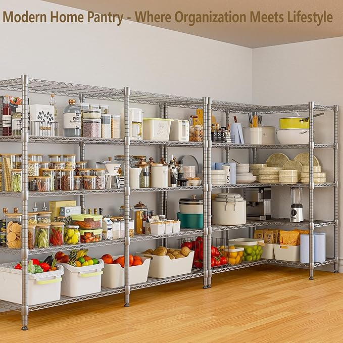 Himimi Storage Shelves-5 Tier Heavy Duty Wire Shelving Unit with Leveling Feet, 1500LBS Adjustable Metal Shelves Organizer for Kitchen Garage Pantry Laundry, 60" W*14" D*72" H, Silver