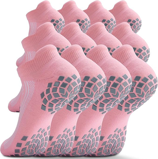Pilates Grip Socks - Cushioned Slipper Non-Slip Grippy for Women Men Yoga - Barre Workout Hospital Sticky Socks
