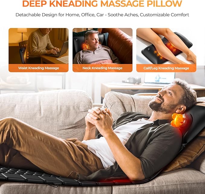 Shiatsu Full Body Massage Mat with Heat, Detachable Massager Pad, 10 Vibrating Motors, 9 Intensity Levels, Deep Tissue Pain Relief for Back, Neck & Legs – Relaxation at Home or Office