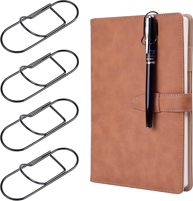 Wisdompro Pen Clip, 12 Pack Stainless Steel Pencil Clip Holder for Notebook, Books, Journal, Clipboard, Paper, etc. - Fits Almost Any Pen Size (Black)