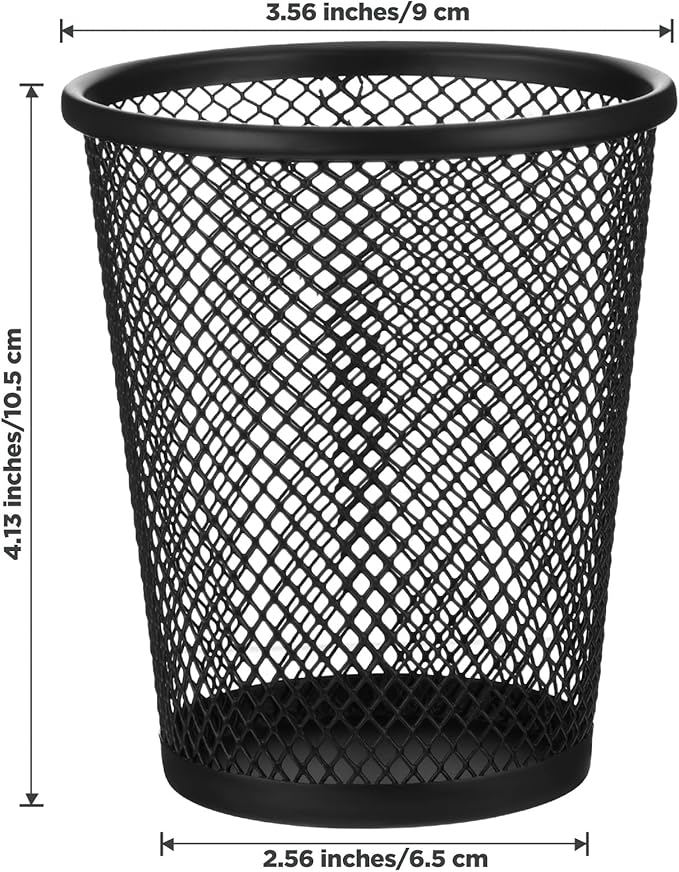 12 Pack Metal Mesh Pen Holder, Black Round Pencil Cup Organizer for Desk, Office, Classroom, 2.6"x3.5"x4.2" Size