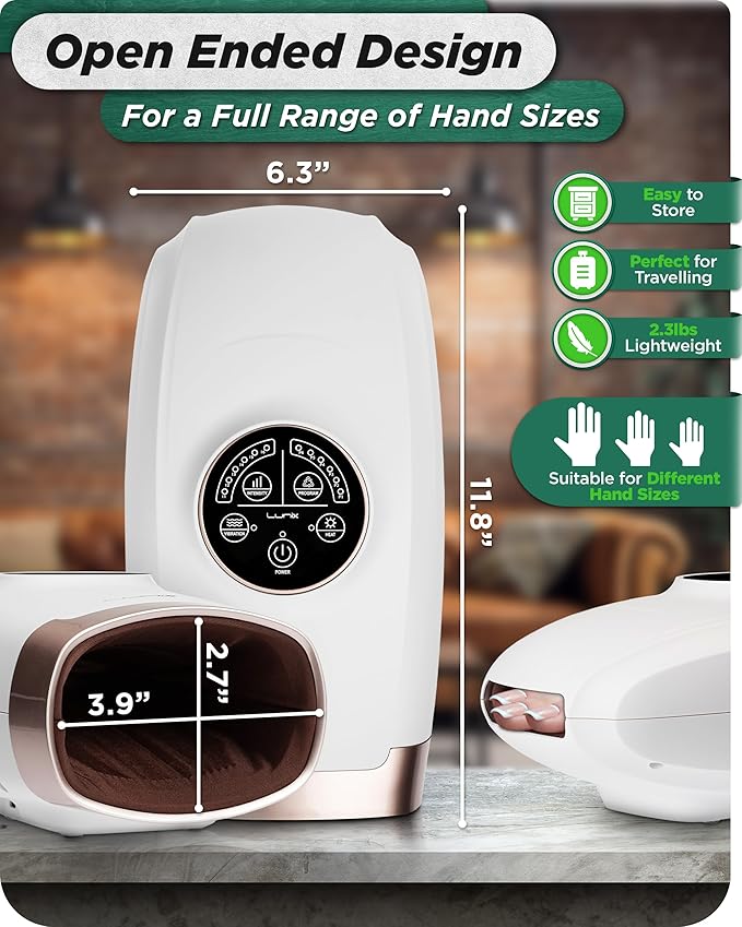 Lunix LX3 Hand Massager, Shiatsu Hand Massage Machine with Heat and Compression, 6 Levels Pressure Point Therapy for Arthritis, Carpal Tunnel, and Finger Numbness, Pain Relief