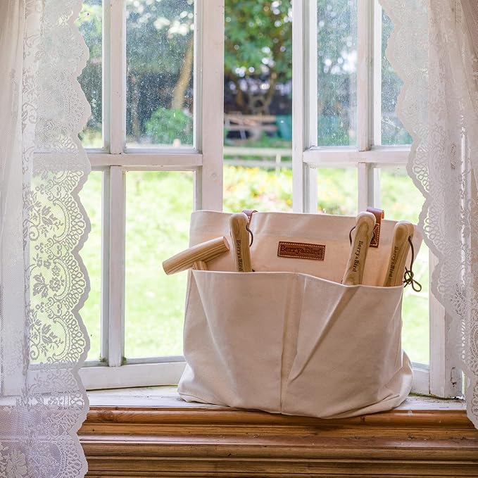 Berry&Bird Garden Tool Bag, Canvas Garden Tote With Pockets, Wear-Resistant Multi-Purpose Tool Storage Bag, Home Organizer Gardening Tool Kit for Indoor and Outdoor Gardening, 21.65" x 7.09" x 13.78"