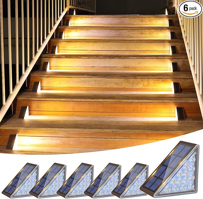 VOLISUN Solar Step Lights Outdoor Waterproof, LED Outdoor Stair Lights, Solar Step Light for Outside, Deck Light Decor for Stair,Front Porch and Patio(Brown,6 Pack)
