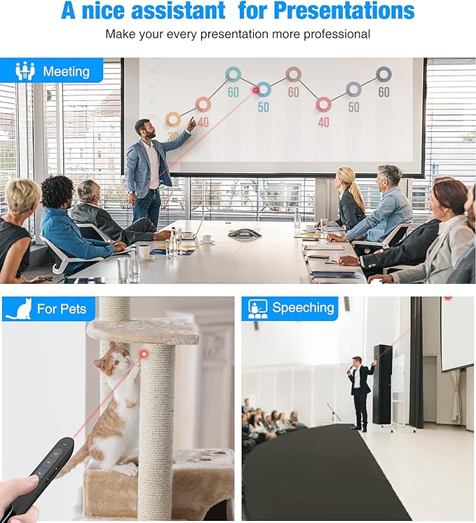 DINOSTRIKE Wireless Presenter Remote Presentation Clicker,RF 2.4GHz USB Presentation Pointer with Volume Control Slide PowerPoint Clicker for Computer Laptop Mac