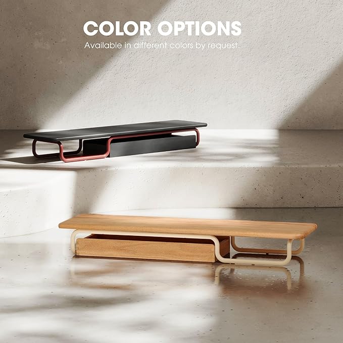 Fenge Dual Monitor Riser, 37 Inch Monitor Stand for Desk, Solid Wood Desk Shelf with Large Drawer Organizer, No Assembly Computer Stand for PC, Laptop, Printer, TV