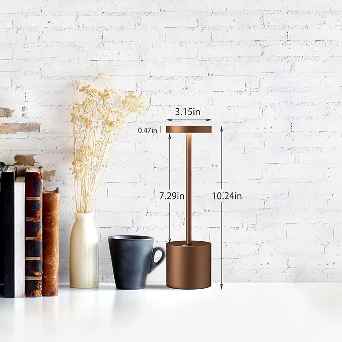 2 Pack Cordless Table Lamps, 5000mAh Rechargeable Battery Powered Lamp, Portable 3 Color Stepless Dimming Desk Lamp, Metal LED Table Light for Outdoor/Patio/Restaurant/Bedroom/Home. (Brown)