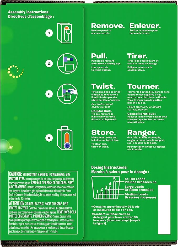 Gain Laundry Detergent Liquid Soap Eco-Box, Ultra Concentrated High Efficiency (HE), Original Scent, 96 Loads