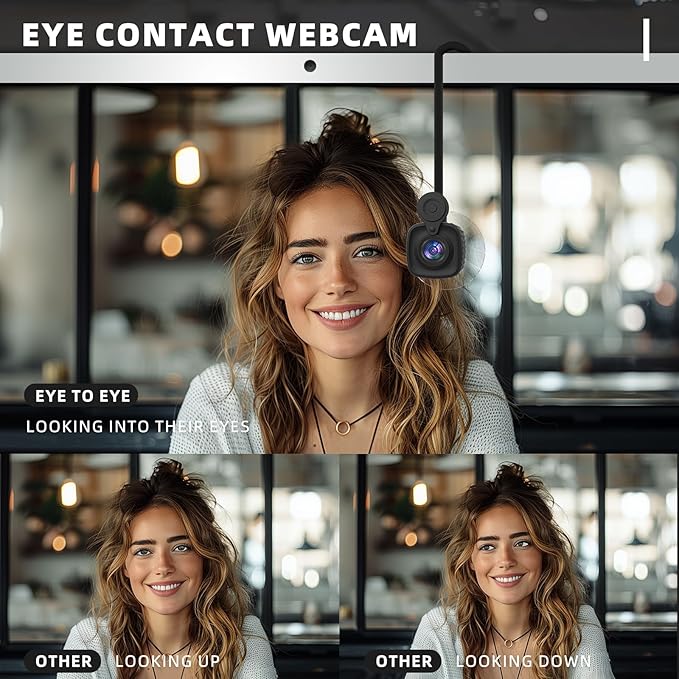 4K Autofocus Webcam with Eye Contact Correction Suction Moun Center Camera, Built-in Noise Canceling Microphone Privacy Cover USB Plug-and-Play for Zoom/Teams, PC Conferencing, Remote Calls