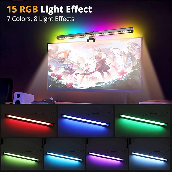 CATPOWER Computer Monitor Light Bar with RGB Backlight, Screen Monitor Lamp for Eye Caring, e-Reading LED Task Lamp with Stepless Adjustment, Touch Control, No Screen Glare Space Saving