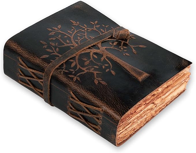 LEATHER VILLAGE Tree of Life Journal - 8 X 6 (A5) inches - Rustic Brown - 200 Antique Deckle Edge Handmade Paper – Book of Shadows - Vintage Leather Bound Journal for Women & Men