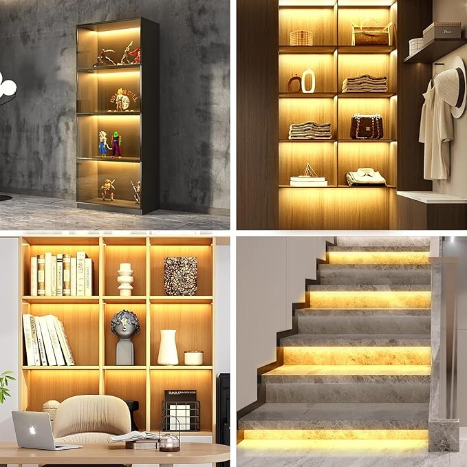 Premium LED Light Strips Kit: 6 x 12 Linkable Bars + Rocker Switch for Warm White Ambient Lighting in Cabinets, Closets, Shelf, Display Case, Showcase Lighting, 3000K Warm White