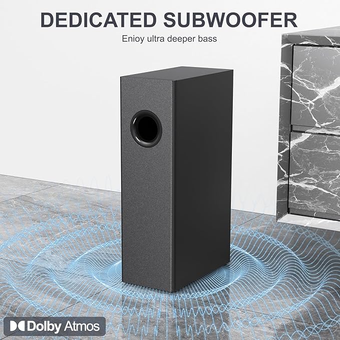 Sound Bar with Subwoofer, 2.1 Channel Sound Bar for Smart TV, 16 Inches, Bluetooth, Optical, HDMI(ARC), AUX, Coax and USB, Wall Mountable, 50 Watts