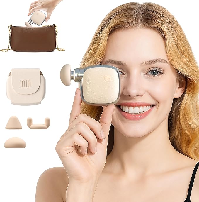 INIA PocketForce Mini Massage Gun - Ultra-Portable Massager Gun for Muscle Pain Relief, Deep Tissue Percussion Massager with 3 Attachments, Quiet & Lightweight, Travel & Office Gifts for Men Women