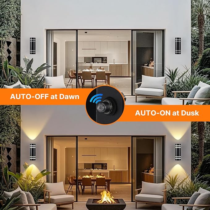 Dusk to Dawn Wall Light 1 Pack, Modern Outdoor Wall Lights with LED Bulbs, Cylinder Black Porch Light Fixture Wall Mount, Up and Down Lighting Outdoor Wall Sconce for House Porch Door