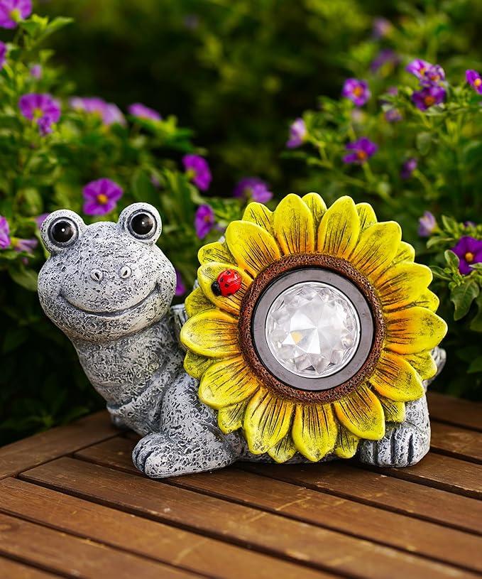 Solar Turtle Sunflower Light Garden Decor, Outdoor Statue Ornaments for Home Yard Lawn,Unique Gifts for Women Grandma Mom(Grey)