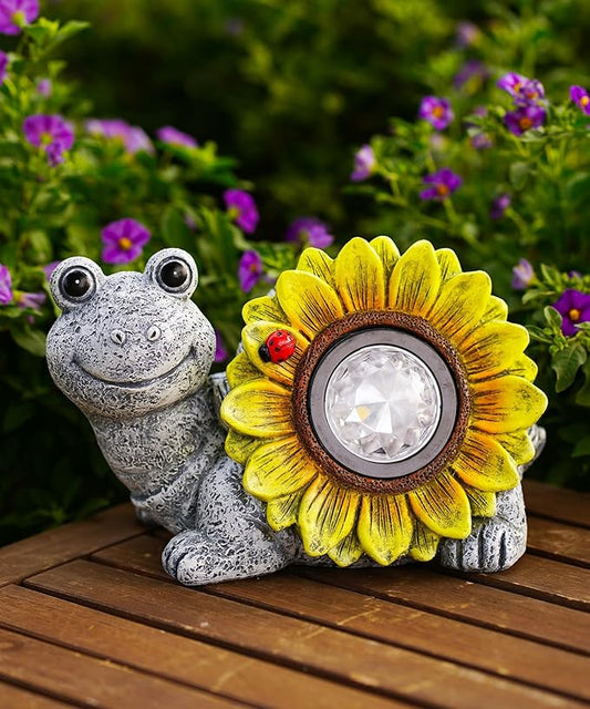 Solar Turtle Sunflower Light Garden Decor, Outdoor Statue Ornaments for Home Yard Lawn,Unique Gifts for Women Grandma Mom(Grey)