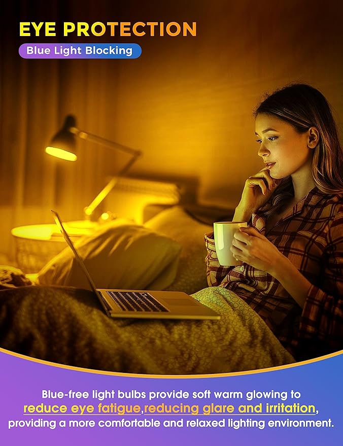 Sleep Light Bulb, Amber Light Bulbs for Sleep Therapy, Blue Light Blocking, 1900K Dim Light Bulbs 60W Equivalent, Mood Soothing Light, E26 A19 Warm Light Bulbs for Bedroom, Nursery, 2 Pack