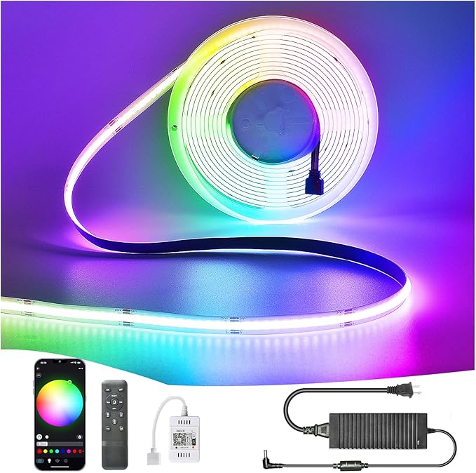 INDARUN 24V RGB COB Led Light Strip 32.8ft, 5760 LEDs 10mm Width, Smart Led Strip Light Color Changing, Music Sync, Flexible Tape Light for Bedroom Decor, TV Backlight, Christmas, Party