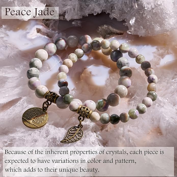 Bivei Natural Semi Precious Gemstone beads bracelet for women - Life Tree and Leaf Charm Energy Reiki Crystal Stretch Bracelets