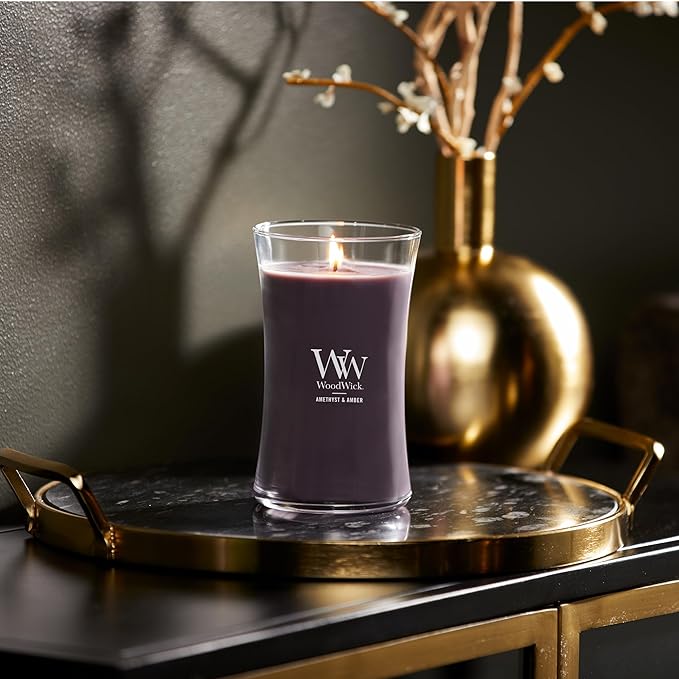 WoodWick Large Hourglass Candle Amethyst/Amber - Premium Soy Blend Wax Pluswick Innovation Wood Wick Made in USA