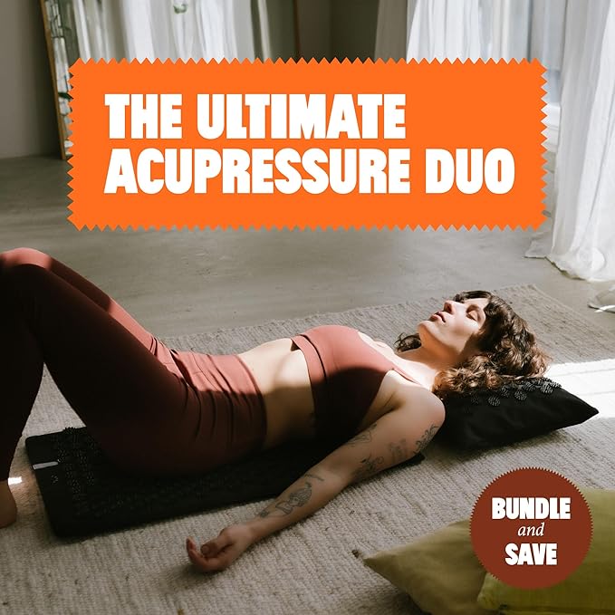 ShaktiMat Premium Acupressure Mat & All-Over Pillow Set, Level 2 Intensity in Black, Thousands of Signature Spikes That Massage Muscles, Aid Sleep & Unlock Inner Tension | Similar to Acupuncture