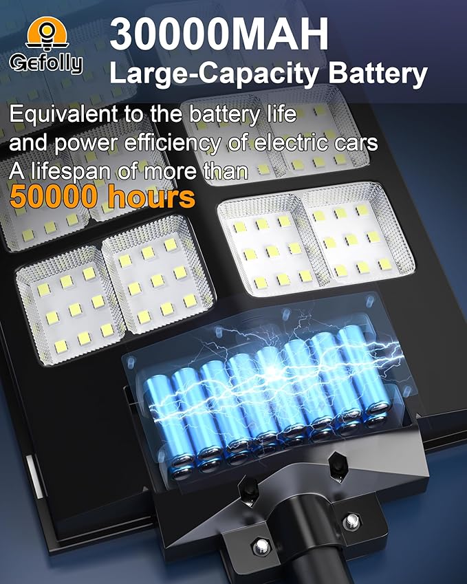 Gefolly SL-3800W Solar Street Light Outdoor 380000LM Wide Angle Commercial Parking Lot Lights Dusk to Dawn 6500K Flood Security Light IP67 Lamp for Basketball Court, Yard, Road