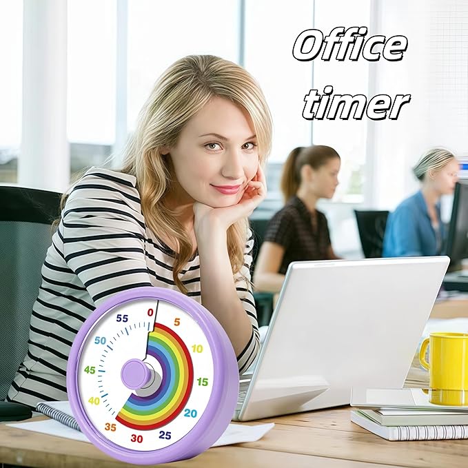 Visual Timer for Kids, 60 Minute Time Timer Kids Timer for Classroom Home Office, Countdown Timer for Cooking Teaching Working Meeting, Pomodoro Timer Kitchen Timer (Purple)