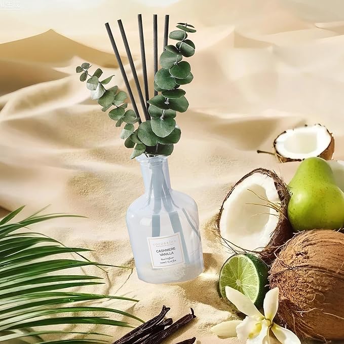 COCORRÍNA Eucalyptus Reed Diffuser, Cashmere Vanilla Scent – 6.76 oz Essential Oil with Sticks & Dried Eucalyptus Branches, Home Fragrance for Bedroom or Bathroom Décor