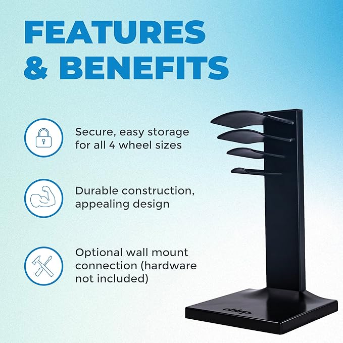 Chirp Wheel Rack - Storage for Muscle Massage Rollers, Secure & Easy Storage for All 4 Roller Sizes (Wheels Not Included)