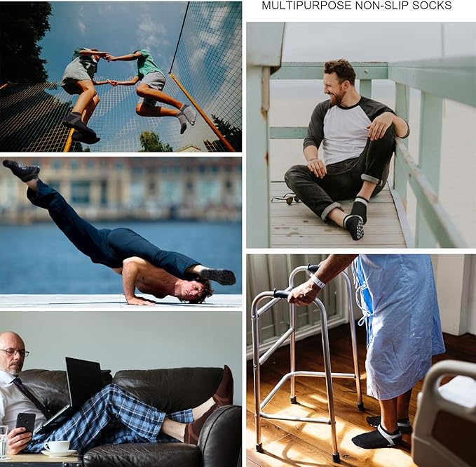 Muezna Men's Non-Slip Yoga Socks, Anti-Skid Pilates, Barre, Bikram Fitness Hospital Slipper Socks with Grips