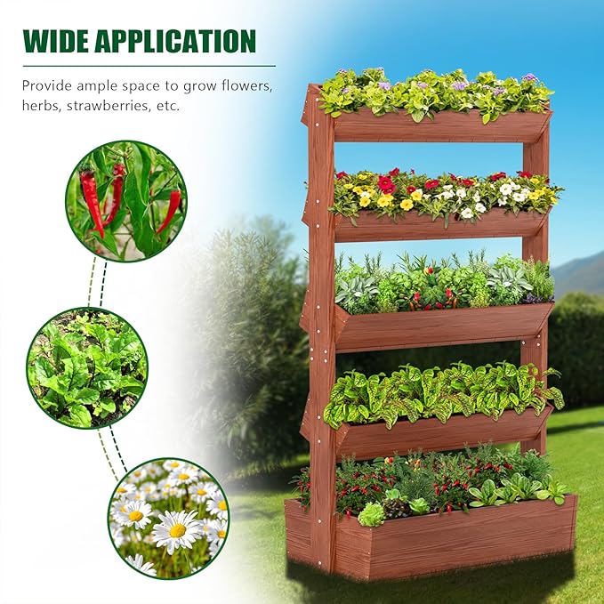 Wooden Vertical Raised Garden Bed, 5 Tier Garden Planters Raised Beds Freestanding Plant Stand Flower Rack Wooden Planter Box for Plants Herbs Flowers Vegetables Outdoor Indoor Gardening
