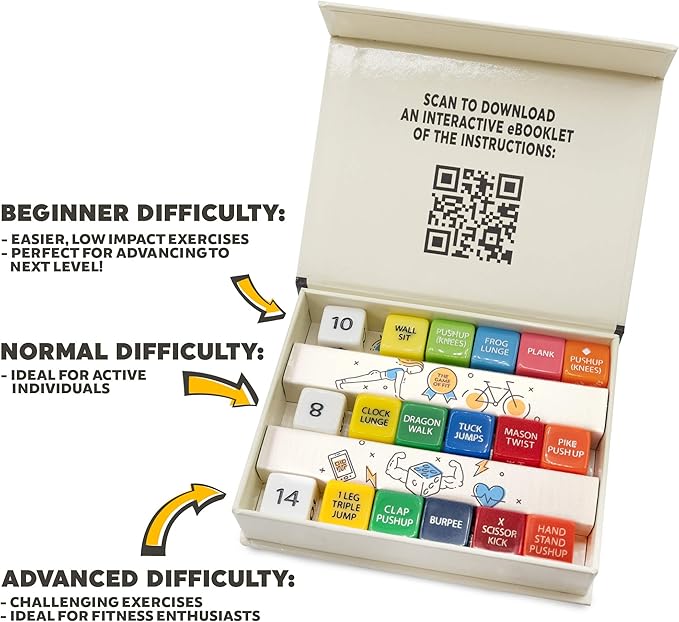 Stack 52 Quick Sweat Fitness Dice. Bodyweight Exercise Workout Game. Designed by a Military Fitness Expert. Video Instructions Included. No Equipment Needed. Burn Fat Build Muscle. (2019 Box Set)