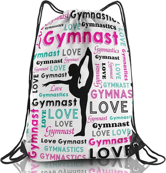 Gymnastics Drawstring Backpack - Team Gifts Bag (White, 1Pcs)