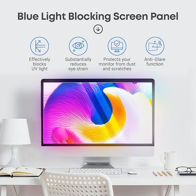 24 inch Blue Light Blocking Screen Protector Panel for 16:9 Widescreen Computer Monitor and Laptop - PC Anti-UV Eye Protection Filter Film - Anti-Scratch Diagonal Frame Shield [2 Pack]