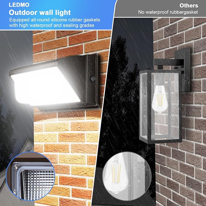 ledmo 150W Wall Pack Lights Outdoor LED Security Light with Photocell 5000K 4 Pack Dusk to Dawn IP65 Commercial Exterior Lighting Fixture 21000lm 100-277V Equivalent,Wall Mount for Backyard,Parking