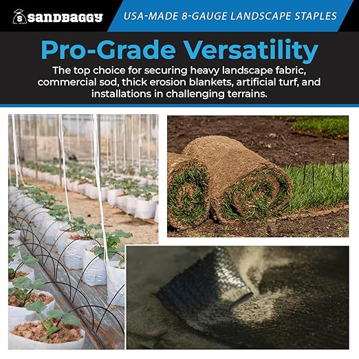 Sandbaggy USA Made 6-inch Landscape Staples - Garden Stakes - Landscaping Fabric, Netting, Sod, Artificial Turf (Extra Heavy Duty, 500)