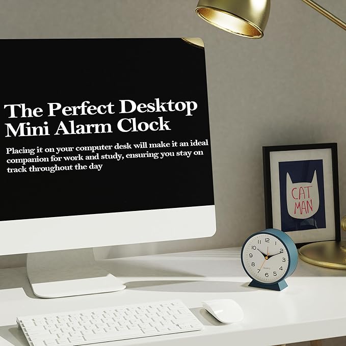 AYRELY® 4.5" Analog Alarm Clock,Small Retro Desk Clock Battery Operated,Slient Metal Table Clock with Light for Living Room Decor,Bedroom,Bedside (Blue)