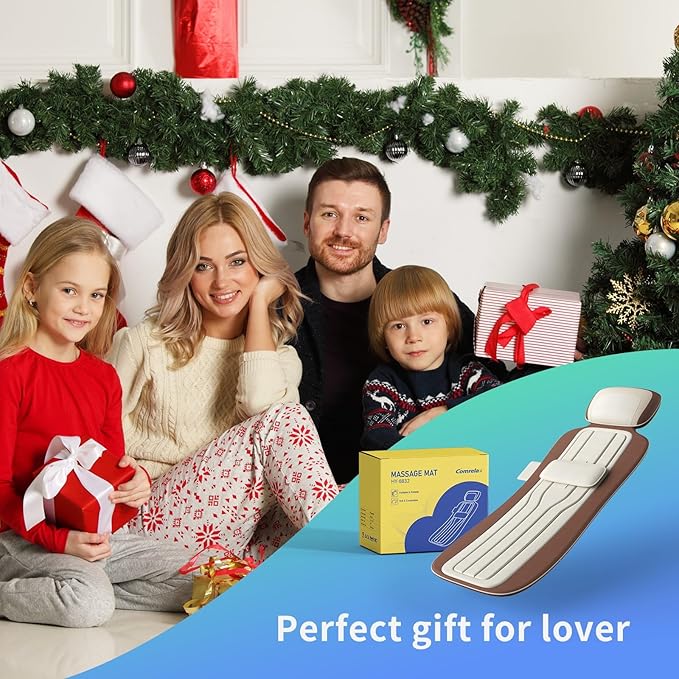 Full Body Massage Mat with Heat, Back Massage Pad with Lumbar Traction, Heating Pillow-Equipped, 4 Massage Modes & 6 Quieter Motors, Adjustable Waist to Fit 5'0-6'2, Foldable & Portable Design