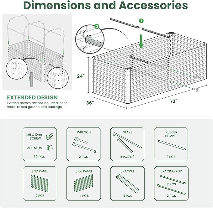 Galvanized Raised Garden Bed Box 24" Tall Beds for Gardening Planter Outdoor Garden Boxes Raised Metal Beds for Vegetables 72"X36"X24", Sage Green