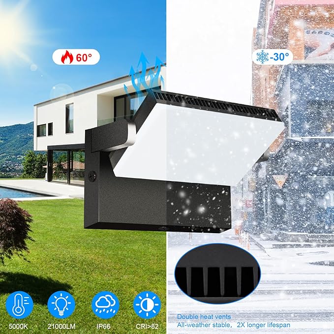 ledmo LED Commercial Flood Light 150W Freely Rotating Outdoor Wall Pack Lighting 5000K Non Photocell Waterproof Black Modern Security Lights Fixture for Warehouse Shop Yard Building，4 Pack