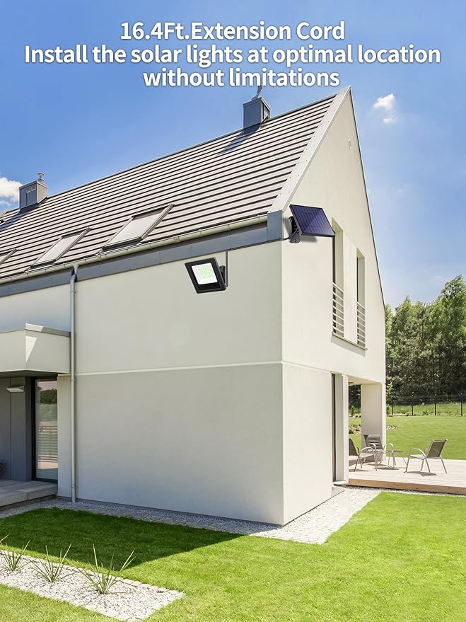 Solar Lights Outdoor 6500K Cool White Solar Flood Lights, Waterproof Dusk to Dawn Solar Powered Security Spot Lights for Porch Patio Yard Garage 1 Pack