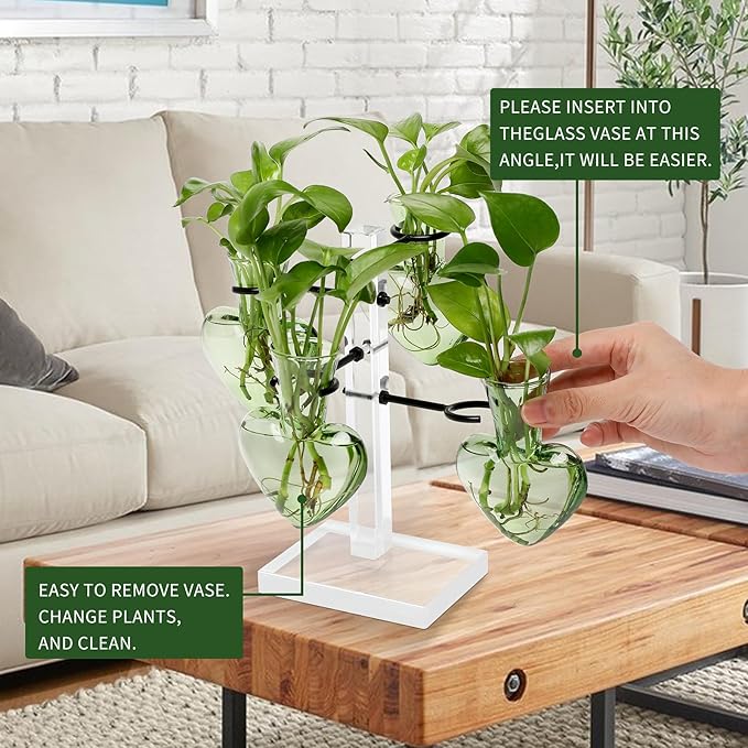 Clear Plants Propagation Stations Terrarium Kit Birthday Gift for Women for Indoor Home Office Decor Acrylic Plant Accessories - 4 Love Hear Vase